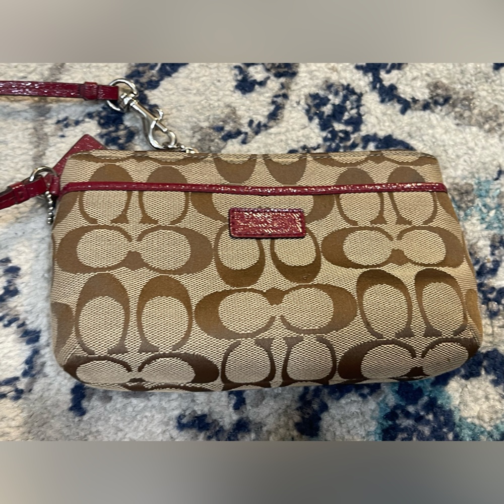 Coach Wristlet - Tan print with Red Outline